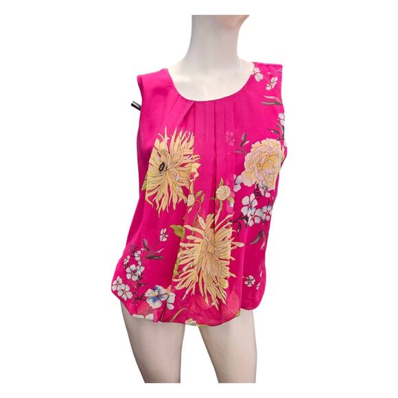 Chenault Pink Floral Chiffon Tank Womens SZ Medium Petite - Picture 1 of 7